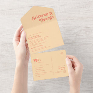 Modernes Retro Orange Cream Siegel und Senden All In One Einladung