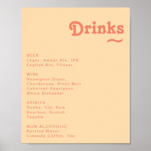 Modernes Retro Orange Cream Wedding Drinks Menü Ze Poster