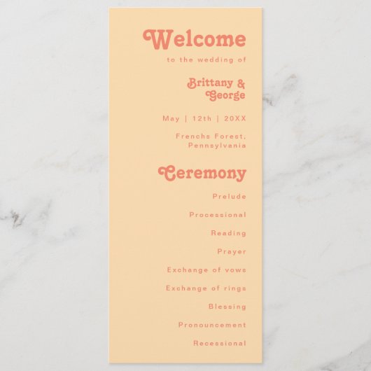 Modernes Retro | Orange Cream Wedding Program Programm (Vorderseite)