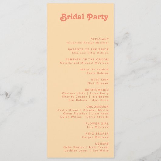 Modernes Retro | Orange Cream Wedding Program Programm (Rückseite)