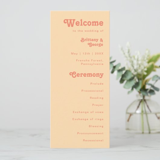 Modernes Retro | Orange Cream Wedding Program Programm (Stehend Vorderseite)