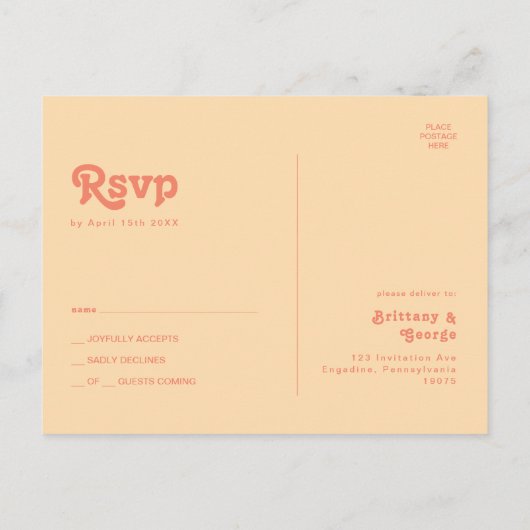 Modernes Retro | Orange Cream Wedding RSVP Postcar Postkarte (Rückseite)