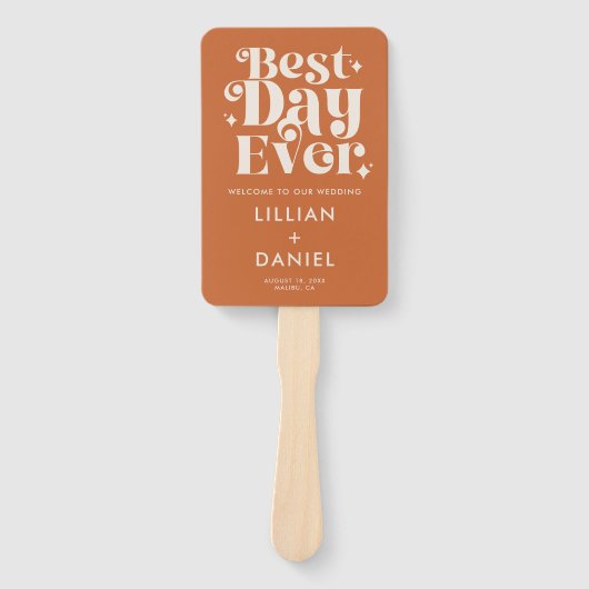 Modernes Retro Orange Hochzeitsprogramm Fächer (Vorderseite)