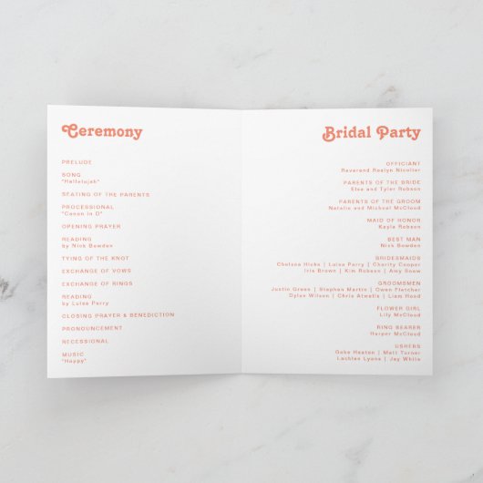 Modernes Retro | Orangefaltetes Hochzeitsprogramm Programm (Innenseite)