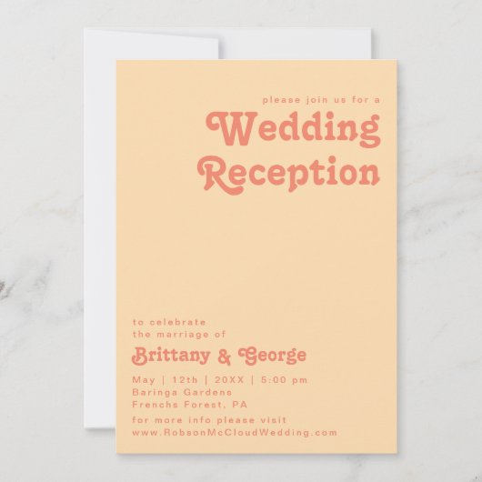 Modernes Retro | Orangefarbene Creme Empfang Einladung (Vorderseite)
