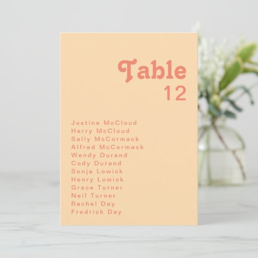 Modernes Retro | Orangefarbene Tischnummer (Stehend Vorderseite)