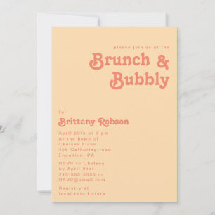 Modernes Retro   Orangefarbener Brunch und Bubbly Einladung