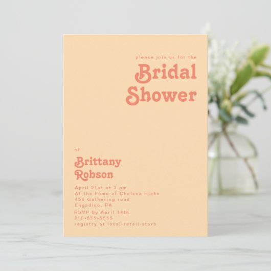 Modernes Retro | Orangencreme-Brautparty Einladung (Stehend Vorderseite)