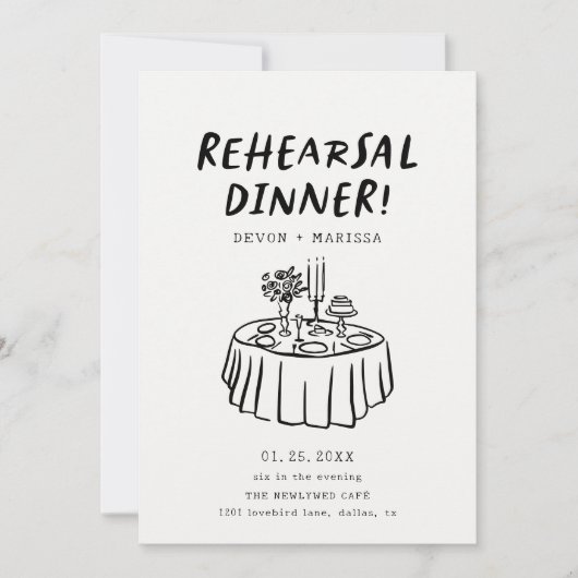 Modernes Retro Probe Dinner Illustriert Einladung (Vorderseite)