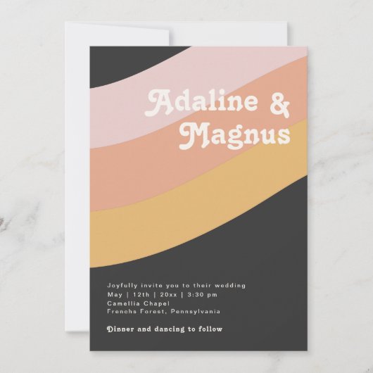 Modernes Retro-Rainbow-Dunkel der 70er Jahre - all Einladung (Vorderseite)