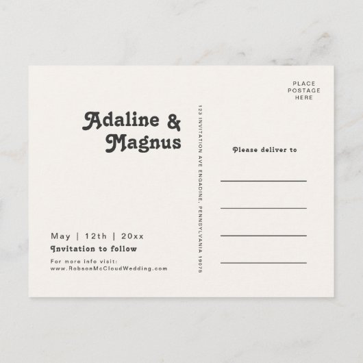 Modernes Retro-Rainbow-Foto der 70er Jahre Save th Einladungspostkarte (Rückseite)