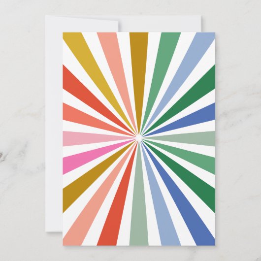 Modernes Retro Rainbow Sternexplosion Kinderdusche Einladung (Rückseite)