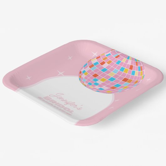 Modernes Retro Rosa Diskothek Ball 70er 80er Braut Pappteller (Gewinkelt)