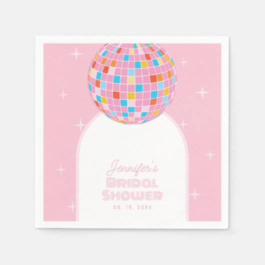 Modernes Retro Rosa Diskothek Ball 70er 80er Braut Serviette (Vorderseite)