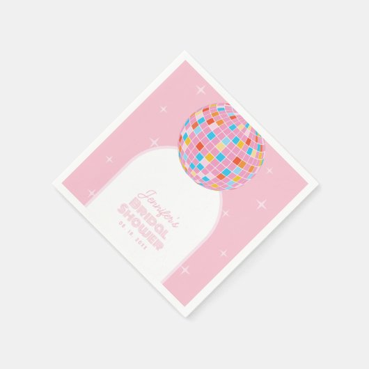 Modernes Retro Rosa Diskothek Ball 70er 80er Braut Serviette (Ecke)