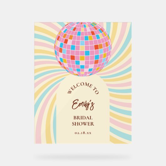 Modernes Retro Rosa Diskothek Ball Brautparty Will Acrylschild (Vorderseite)