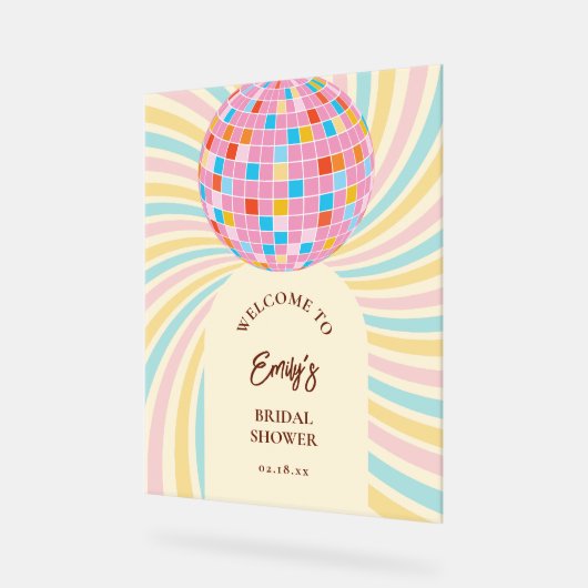 Modernes Retro Rosa Diskothek Ball Brautparty Will Acrylschild (Winkel)