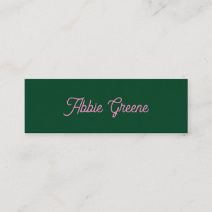 Modernes Retro-Rosa-Script grün Mini Visitenkarte