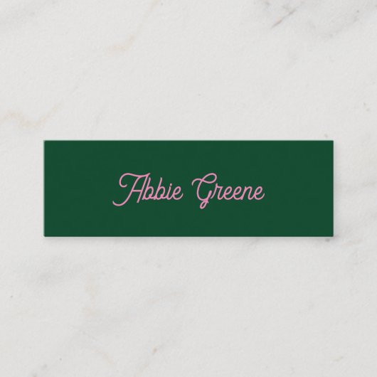 Modernes Retro-Rosa-Script grün Mini Visitenkarte (Vorderseite)