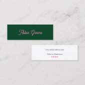 Modernes Retro-Rosa-Script grün Mini Visitenkarte (Vorne/Hinten)
