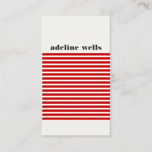 Modernes Retro Rot und Weiß Streifen Visitenkarte (Vorderseite)