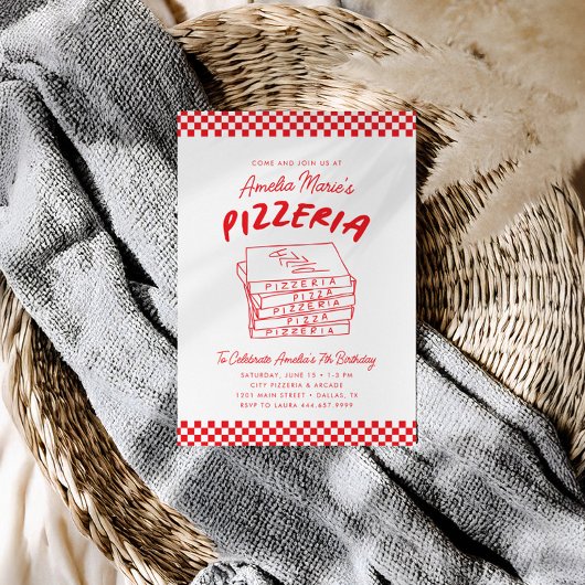 Modernes Retro Rotes Pizzeria Pizza Party Einladung