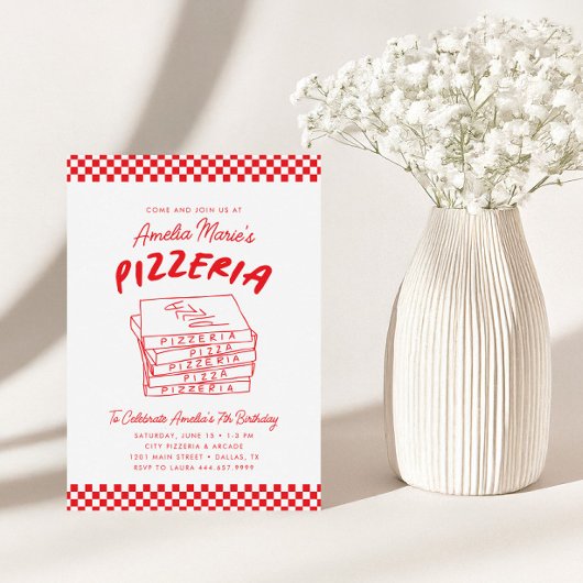 Modernes Retro Rotes Pizzeria Pizza Party Einladung
