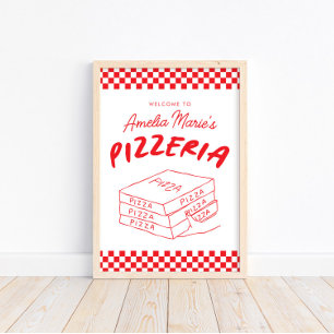 Modernes Retro Rotes Pizzeria Pizza Party Poster