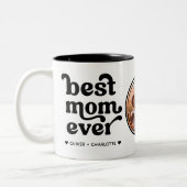 Modernes Retro-Round-Foto Beste Mama je Zweifarbige Tasse (Links)