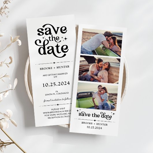 Modernes Retro Save the Date | Foto-Standstreifen Einladung