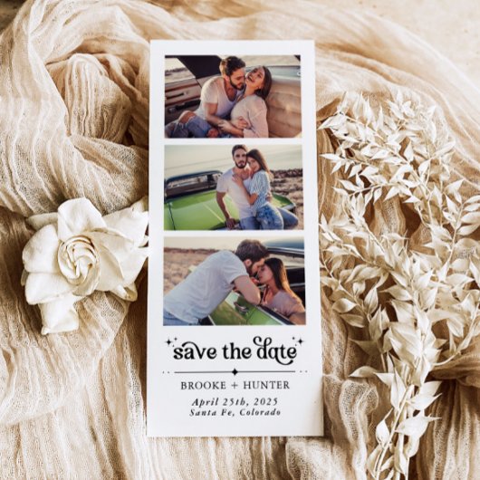 Modernes Retro Save the Date | Foto-Standstreifen Magneteinladung