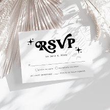 Modernes Retro Schwarz-Weiß Boho Wedding RSVP