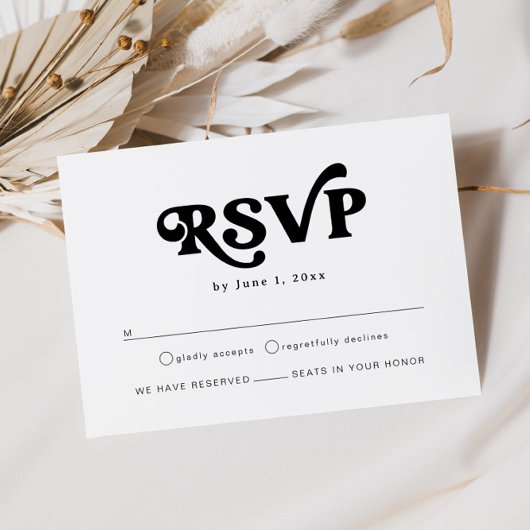 Modernes Retro Schwarz-Weiß Boho Wedding RSVP Begleitkarte