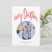 Modernes Retro Script Foto Weihnachten (Stehend Vorderseite)
