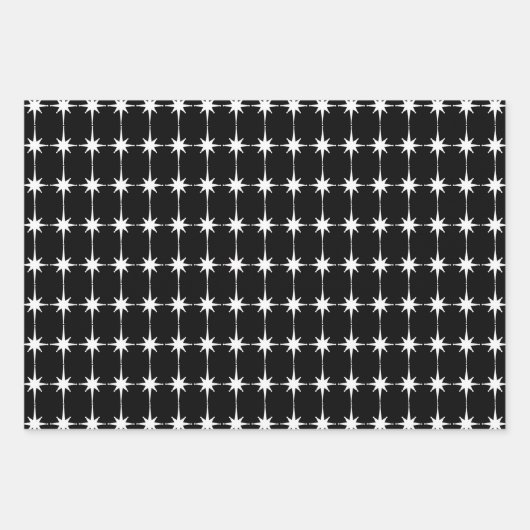 Modernes Retro Star Muster Schwarz & Weiß des Mitt Geschenkpapier Set (Vorderseite 2)