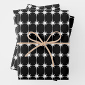 Modernes Retro Star Muster Schwarz & Weiß des Mitt Geschenkpapier Set (Beispiel)