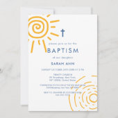 Modernes Retro Sun Taufe Christening Cross Einladung (Vorderseite)