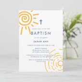 Modernes Retro Sun Taufe Christening Cross Einladung (Stehend Vorderseite)
