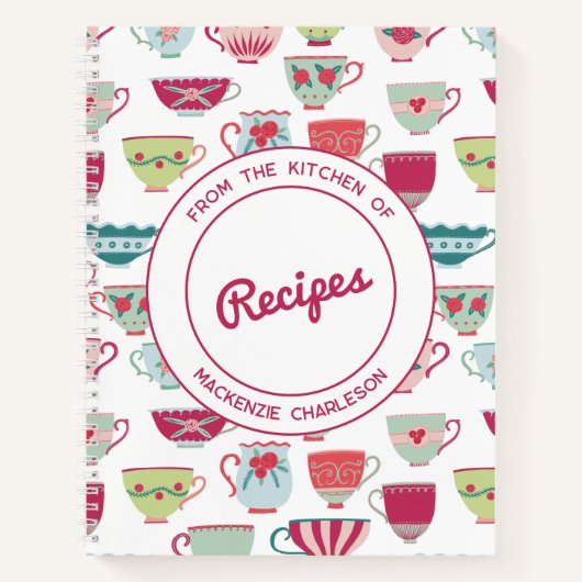 Modernes Retro Teacup Muster Personalisiertes Reze Notizblock (Vorderseite)