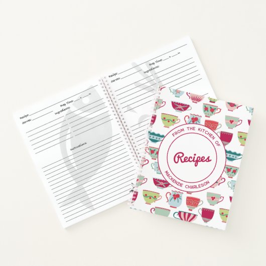 Modernes Retro Teacup Muster Personalisiertes Reze Notizblock (Innenseite)