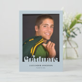 Modernes Retro Text Foto Blau Abschluss Einladung (Stehend Vorderseite)