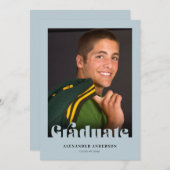 Modernes Retro Text Foto Blau Abschluss Einladung (Vorne/Hinten)