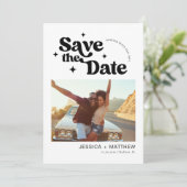 Modernes Retro-Typografie-Foto Save the Date (Stehend Vorderseite)