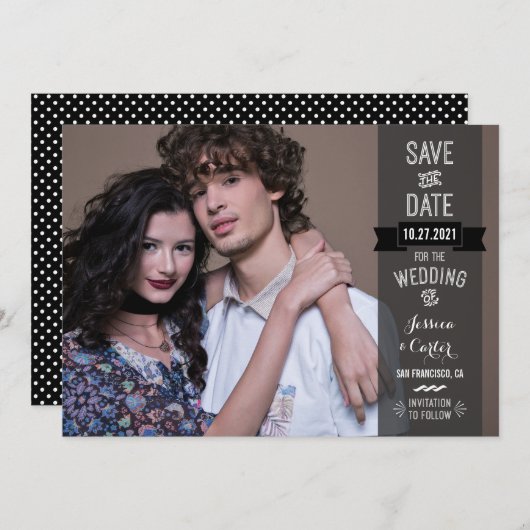 Modernes Retro-Typografie-Foto Save the Date (Vorne/Hinten)