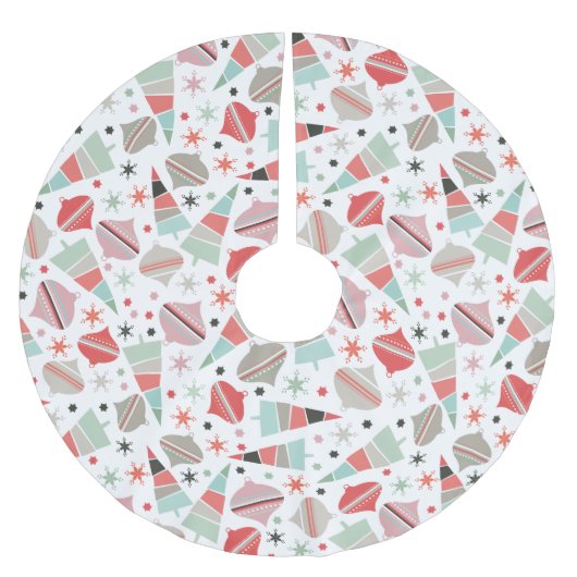 Modernes Retro-Urlaubsmuster aus dem Mittelalter Polyester Weihnachtsbaumdecke (Vorderseite)