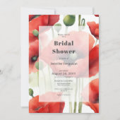 Modernes Retro Watercolor Red Poppies Brautparty Einladung (Vorderseite)