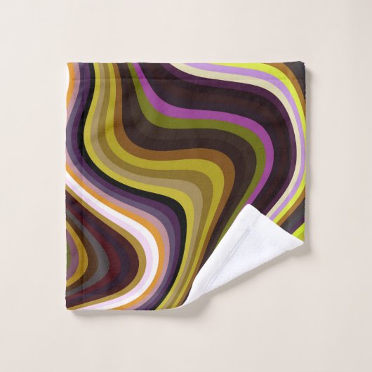 Modernes Retro Wave Monogram grün Lila braun Badhandtuch Set (Waschlappen)