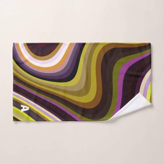 Modernes Retro Wave Monogram grün Lila braun Badhandtuch Set (Handtuch)