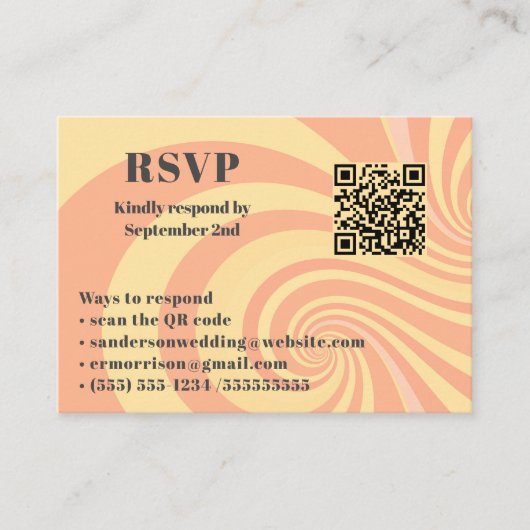 Modernes Retro Wedding RSVP Online QR Code Foto Begleitkarte (Vorderseite)