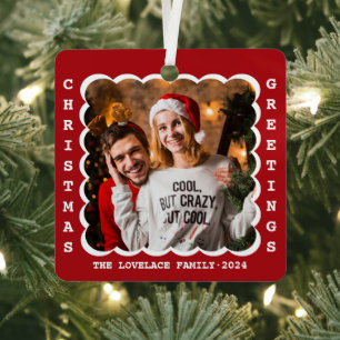 Modernes Retro Weihnachtsgrüße Foto Ornament Aus Metall